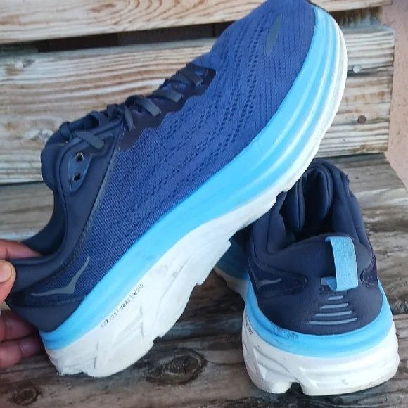 Hoka Bondi 8 Blue and Black Athletic Shoes with Maximalist Cushioning - Picture 1 of 15